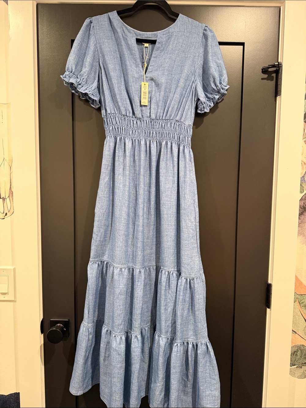 Max Studio Light Blue Tiered Smocked Maxi Dress